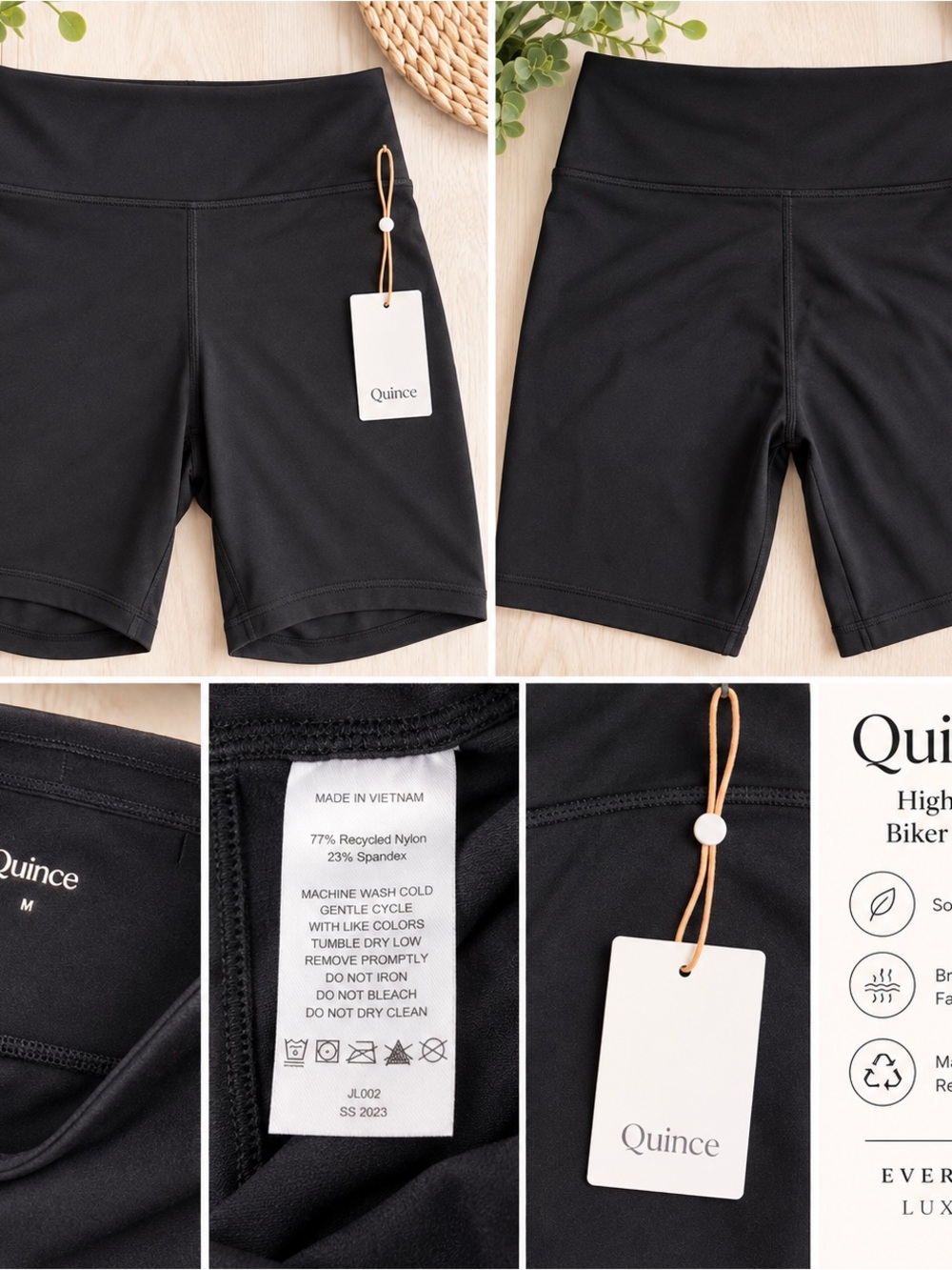 Quince Women’s High-Rise Black Biker Shorts – Size Medium – New With Tags - Picture 2 of 2